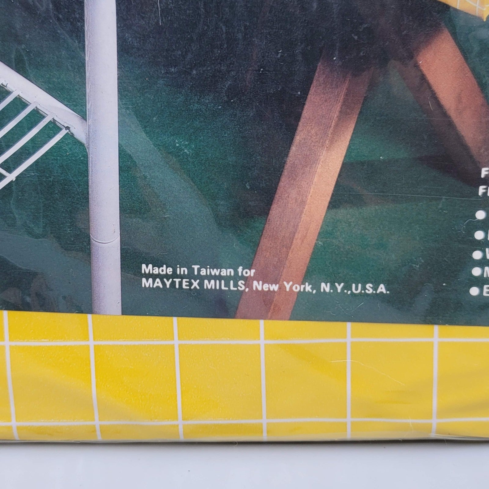 Vtg Maytex Mills Outdoor Elastic Tablecloth Yellow Vinyl  NOS 36"x78"