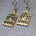 New Bird in the Cage Pierced Earrings Bronze tone Dangle 1"