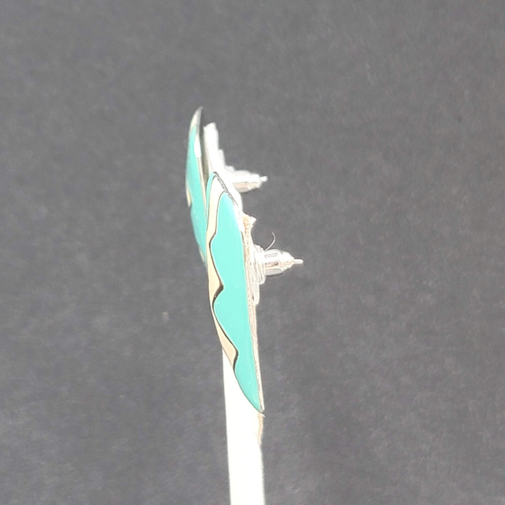 Vintage Pierced Earrings Silver tone Blue Enamel Statement Drop1 1/8"