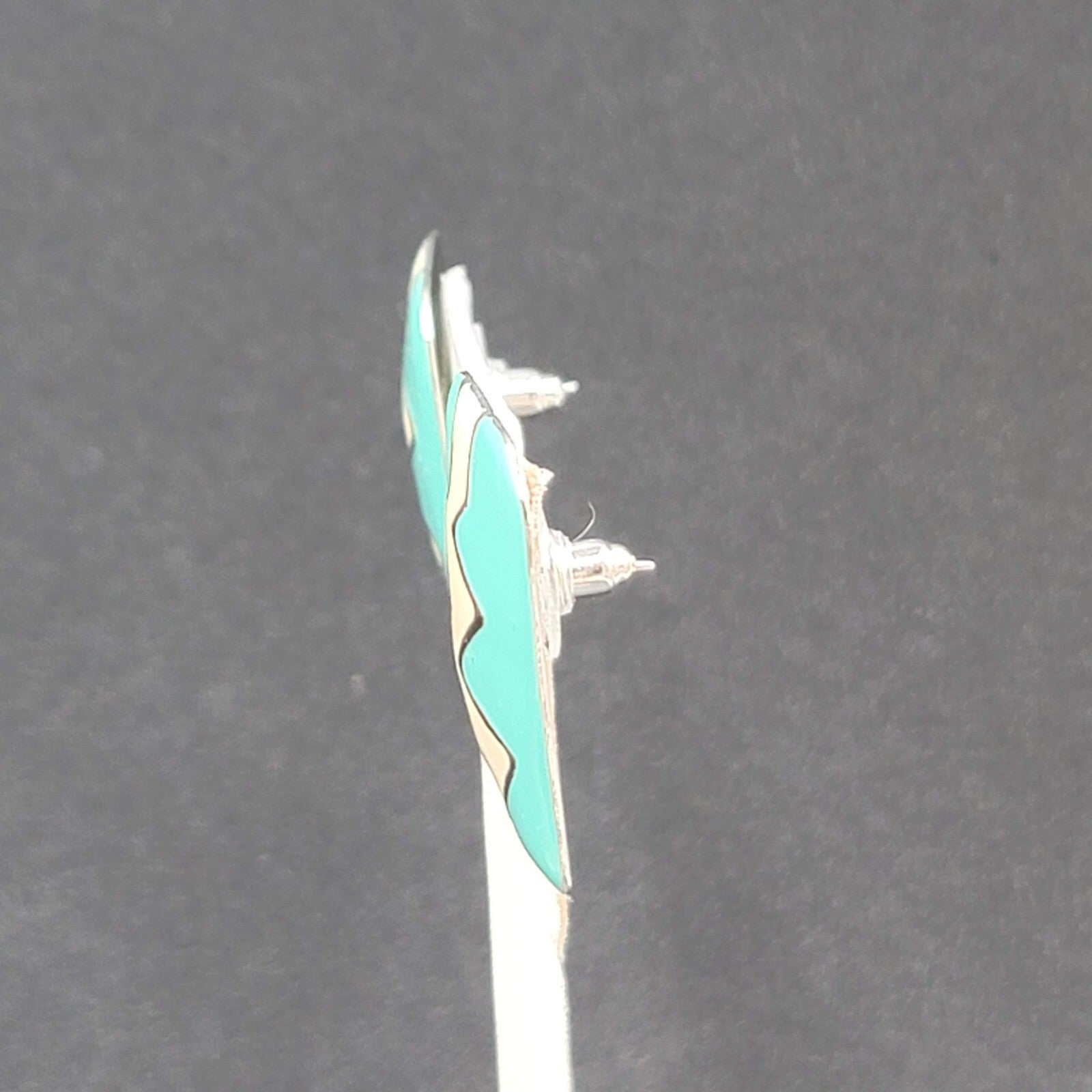Vintage Pierced Earrings Silver tone Blue Enamel Statement Drop1 1/8"