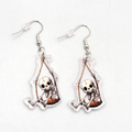 Halloween Swinging Skeleton Pierced Earrings Silver tone Dangle 1.5 in