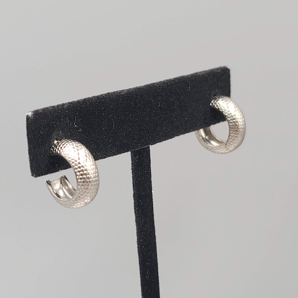 Small Hoop Pierced Earrings Silver tone Textured Hoops 1/2"