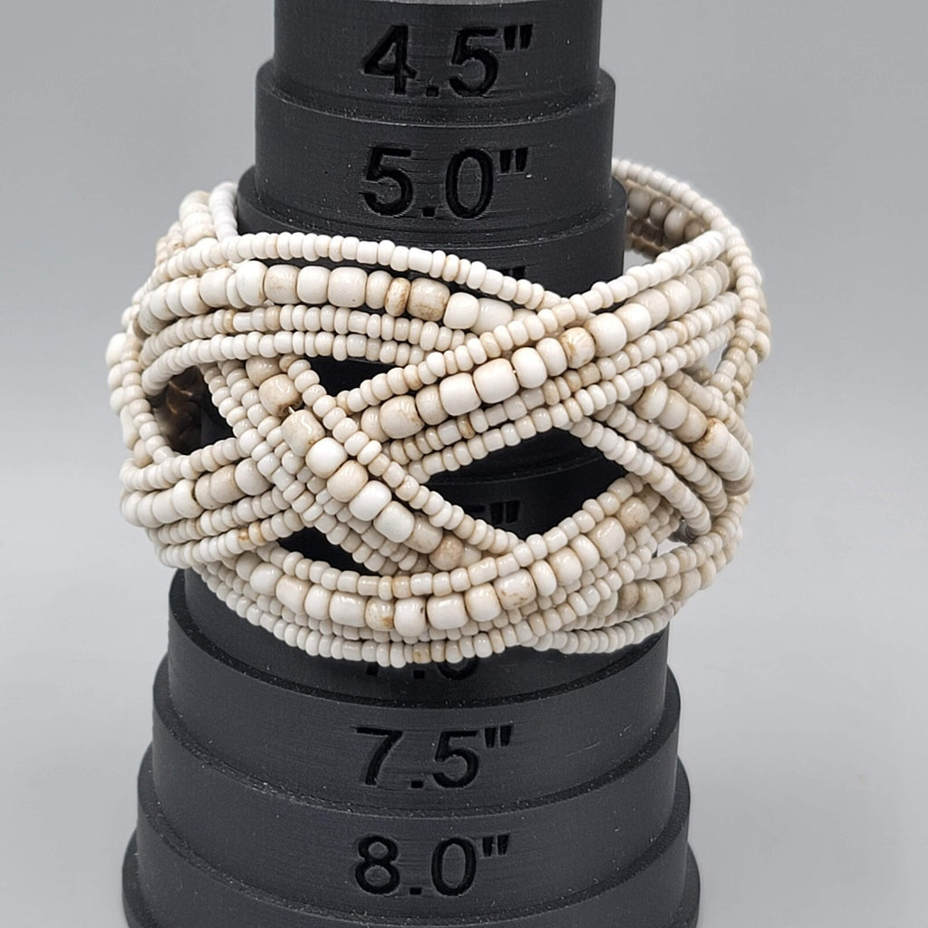 Vintage Cuff Bracelet White Beige Seed Bead Woven 7"+