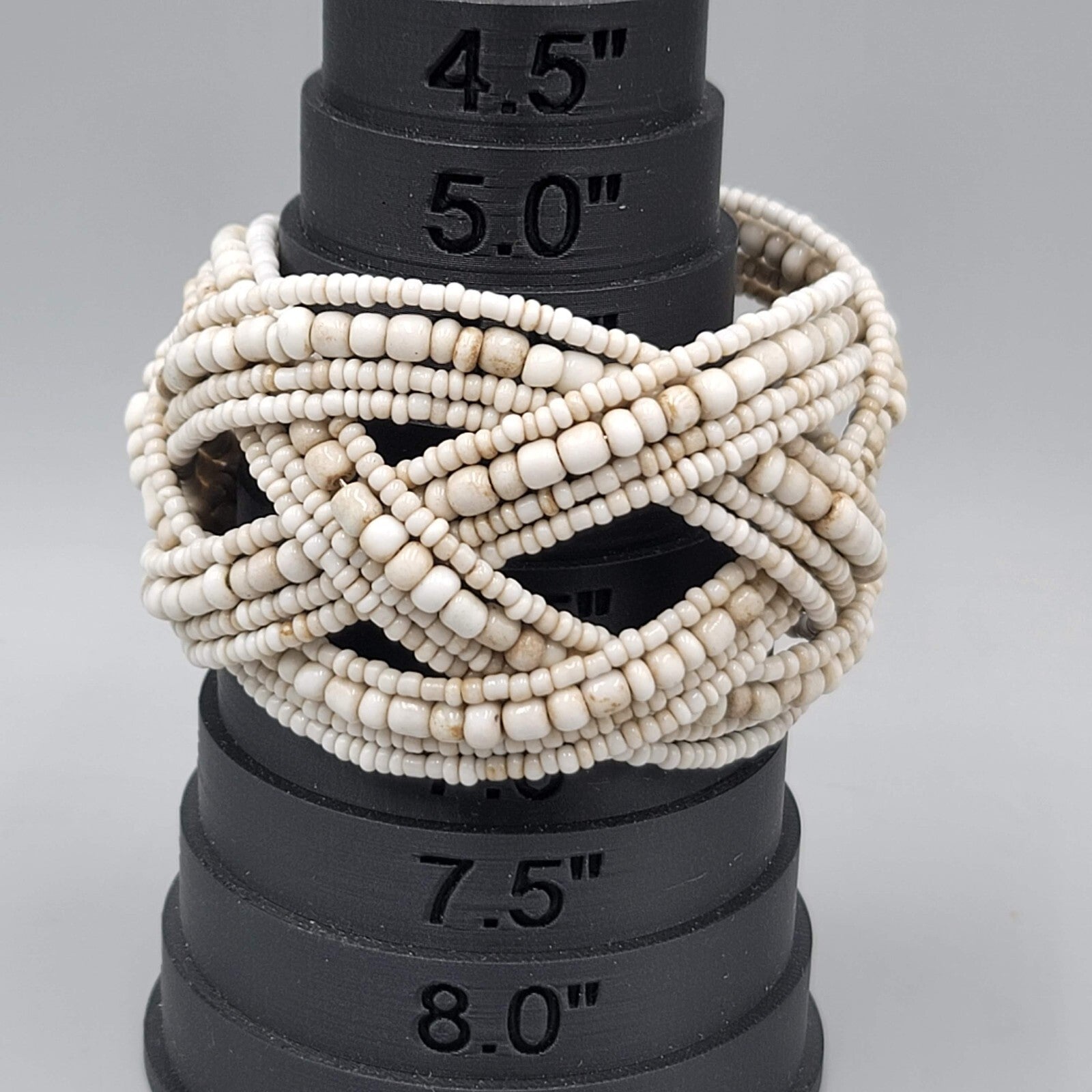 Vintage Cuff Bracelet White Beige Seed Bead Woven 7"+
