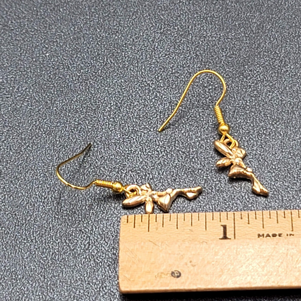 Fairy Pierced Earrings Gold tone Dangle 5/8"