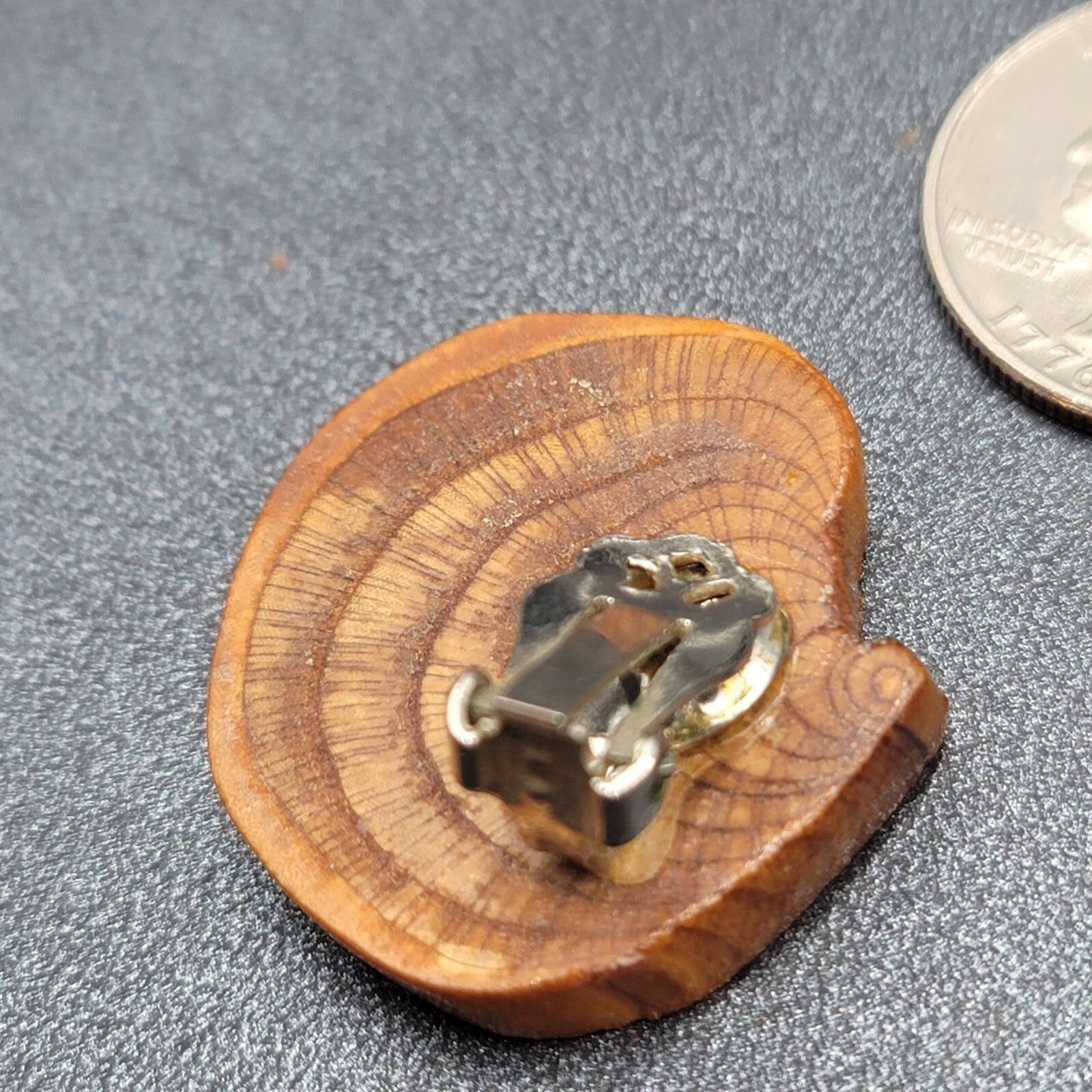 Vintage Clip on Earrings Real Wood Statement Drop 1.25"