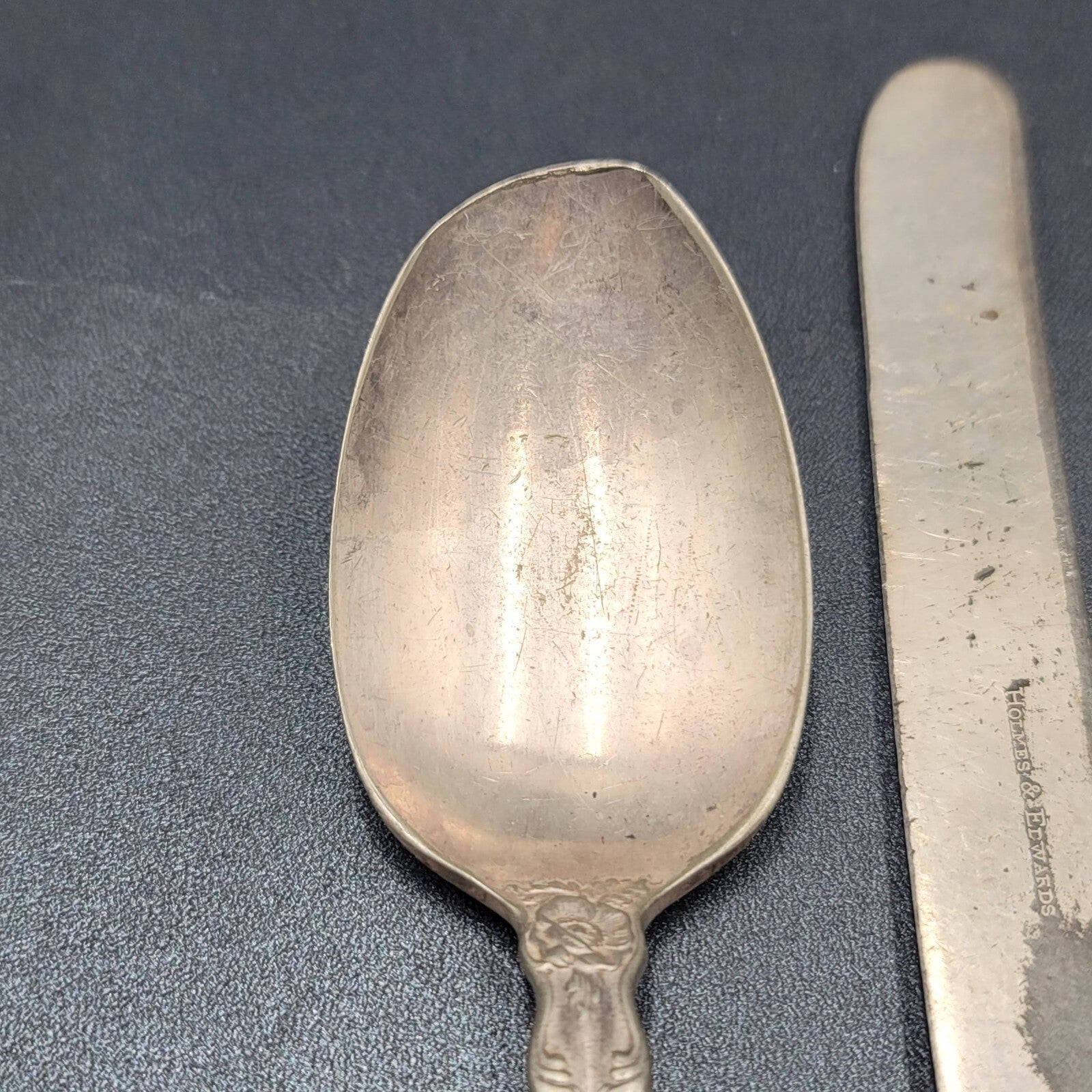 6 Antique Holmes Edwards Dinner Knives Flower 1 Serving Spoon