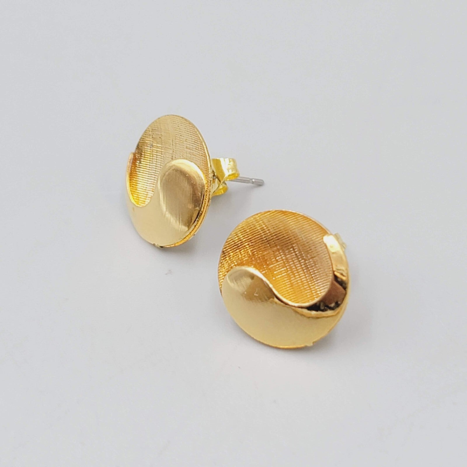 Vintage Pierced Earrings Gold Plated Textured Polished Studs 5/8"
