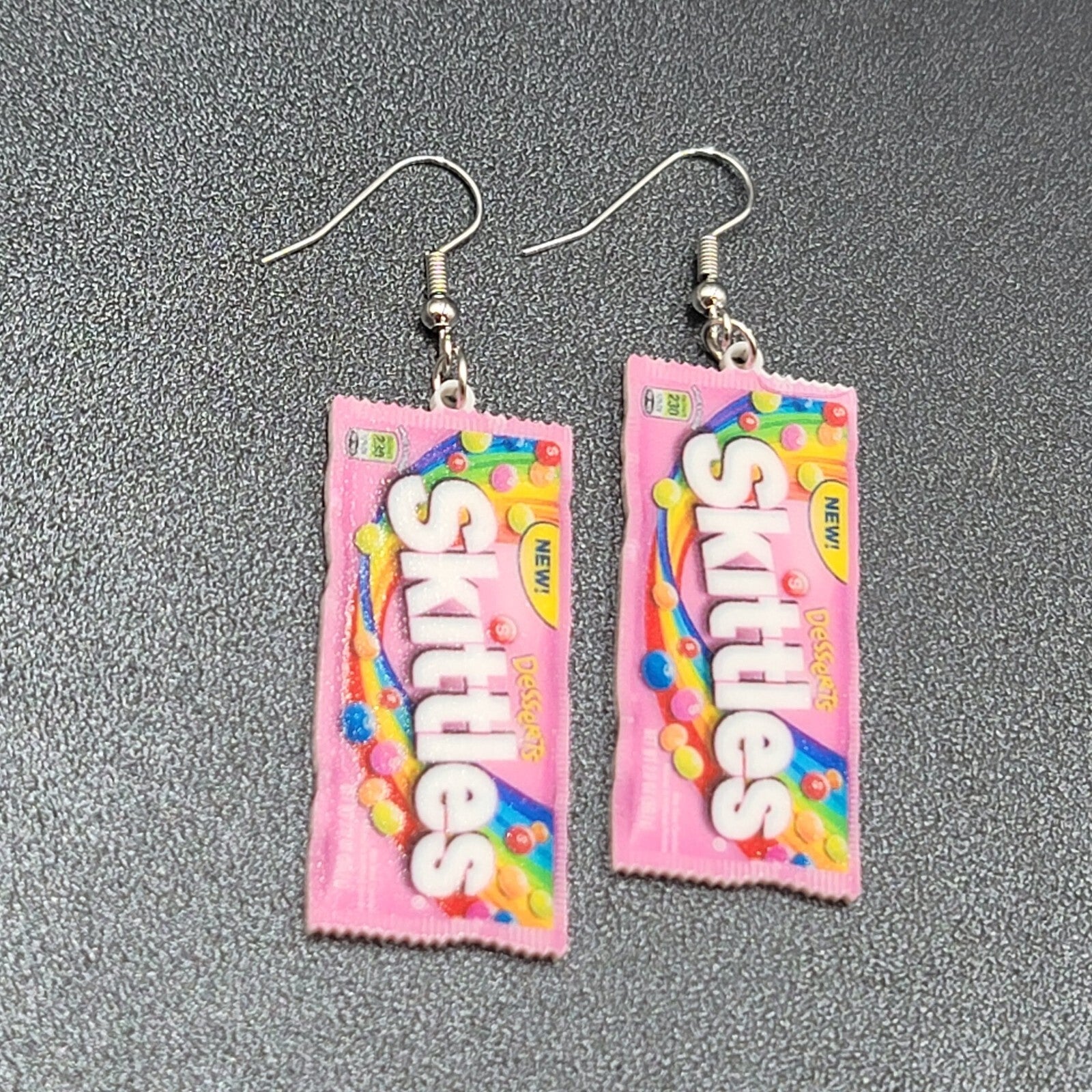 Skittles Pierced Earrings Pink Fun Candy Dangle Acrylic 1.75"