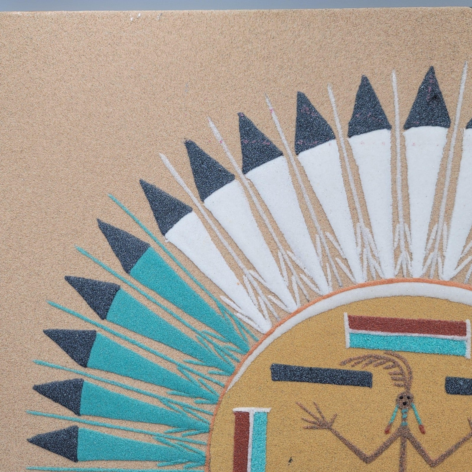 Sun and Eagle Sand Painting Southwestern Art Signed Damon 16 in Square Panel