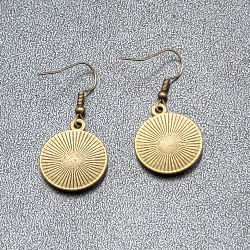 Clock Face Pierced Earrings Bronze tone Embossed Dangle 7/8"