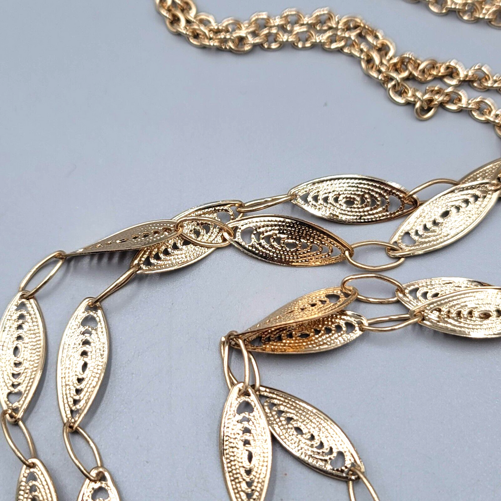 Long Double Chain Necklace Filigree Gold tone 38"-40"