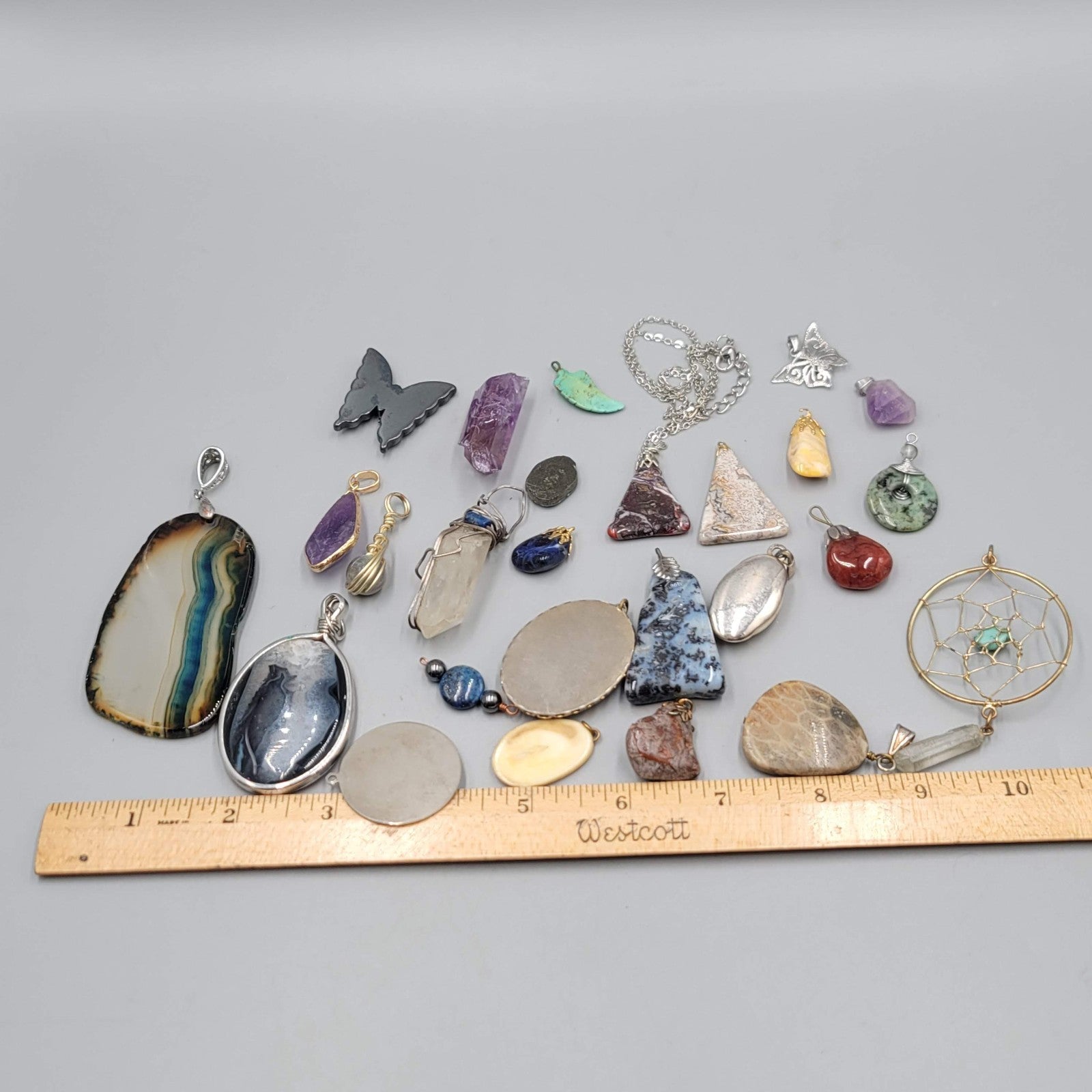 All Semi Precious Gemstone Stone Pendant Lot of 23 Various Styles Colors