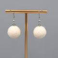 White Wool Ball Bead Pierced Earrings Silver tone Dangle 3/4"