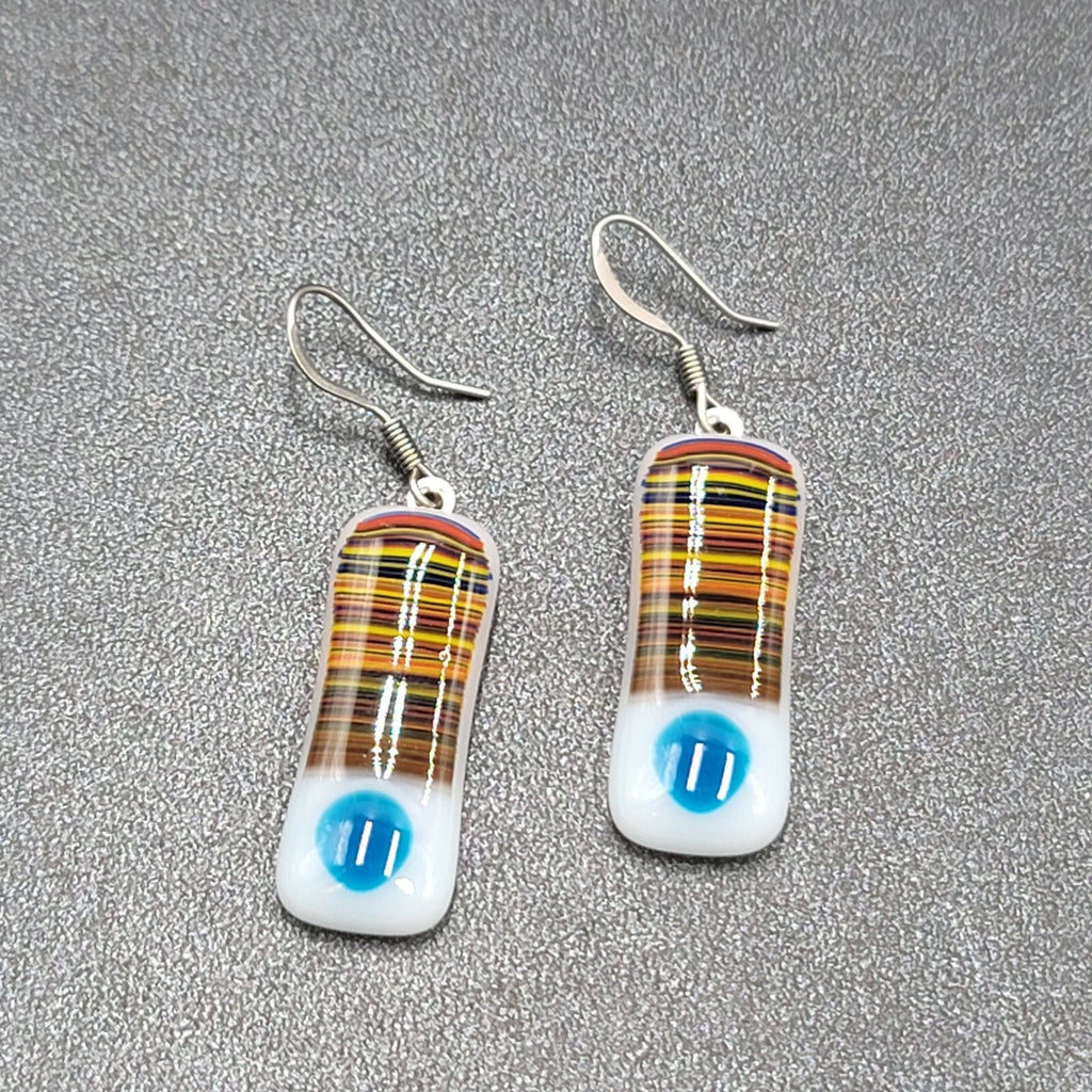 Artisan Art Glass Pierced Earrings Dangle White Multicolor 1.25"