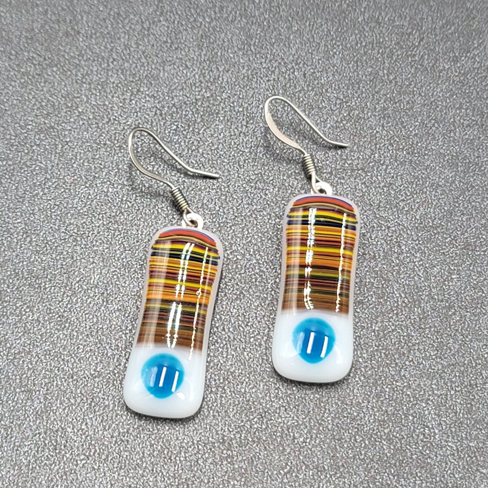 Artisan Art Glass Pierced Earrings Dangle White Multicolor 1.25"