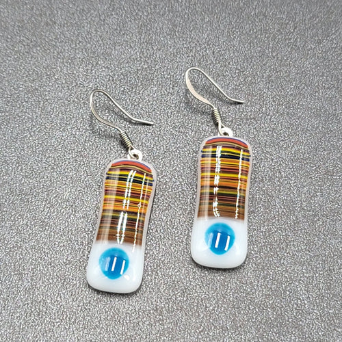 Artisan Art Glass Pierced Earrings Dangle White Multicolor 1.25"