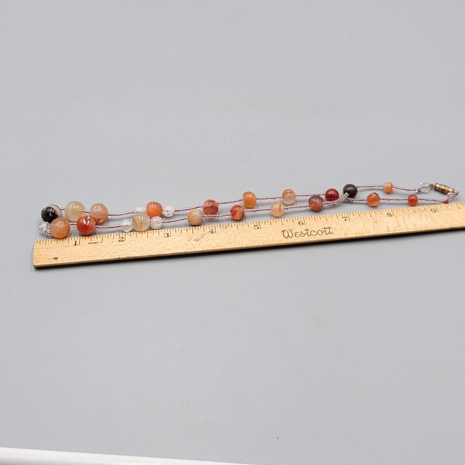 Carnelian Agate Quartz Stone Bead Station Necklace Handmade 20"