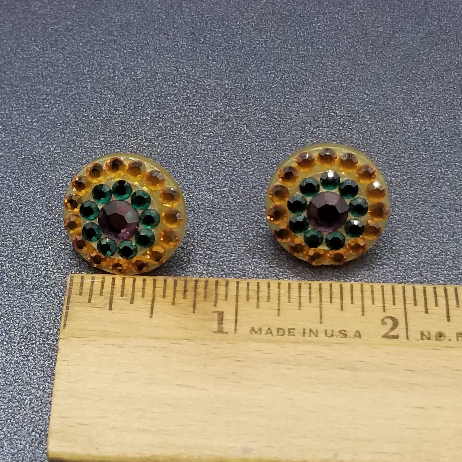 Pierced Earrings Multicolor Crystal Button Style Drop Stud 3/4"