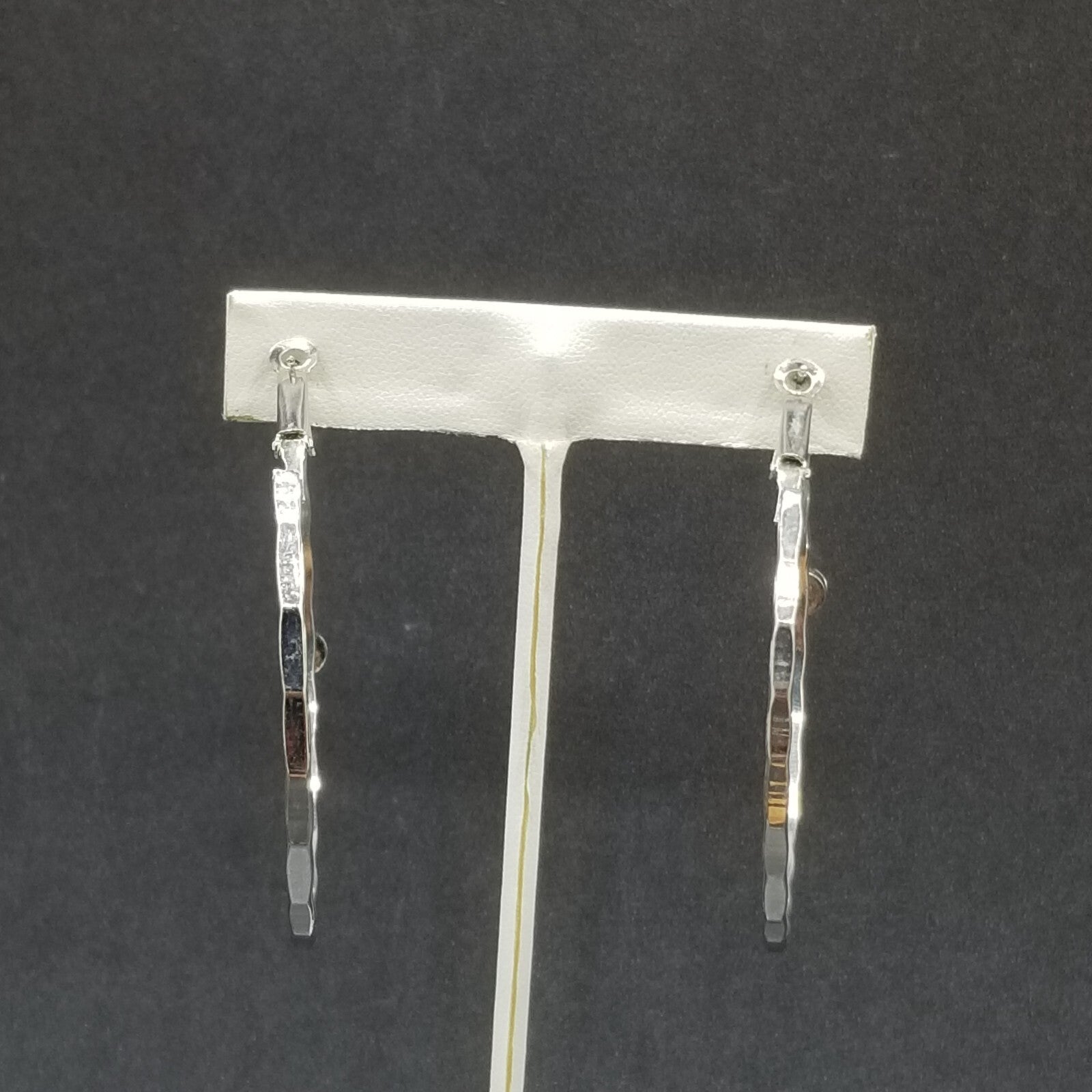 Pierced Earrings Silver tone Rhinestone Large Flat Statement Hoops 2 3/8"