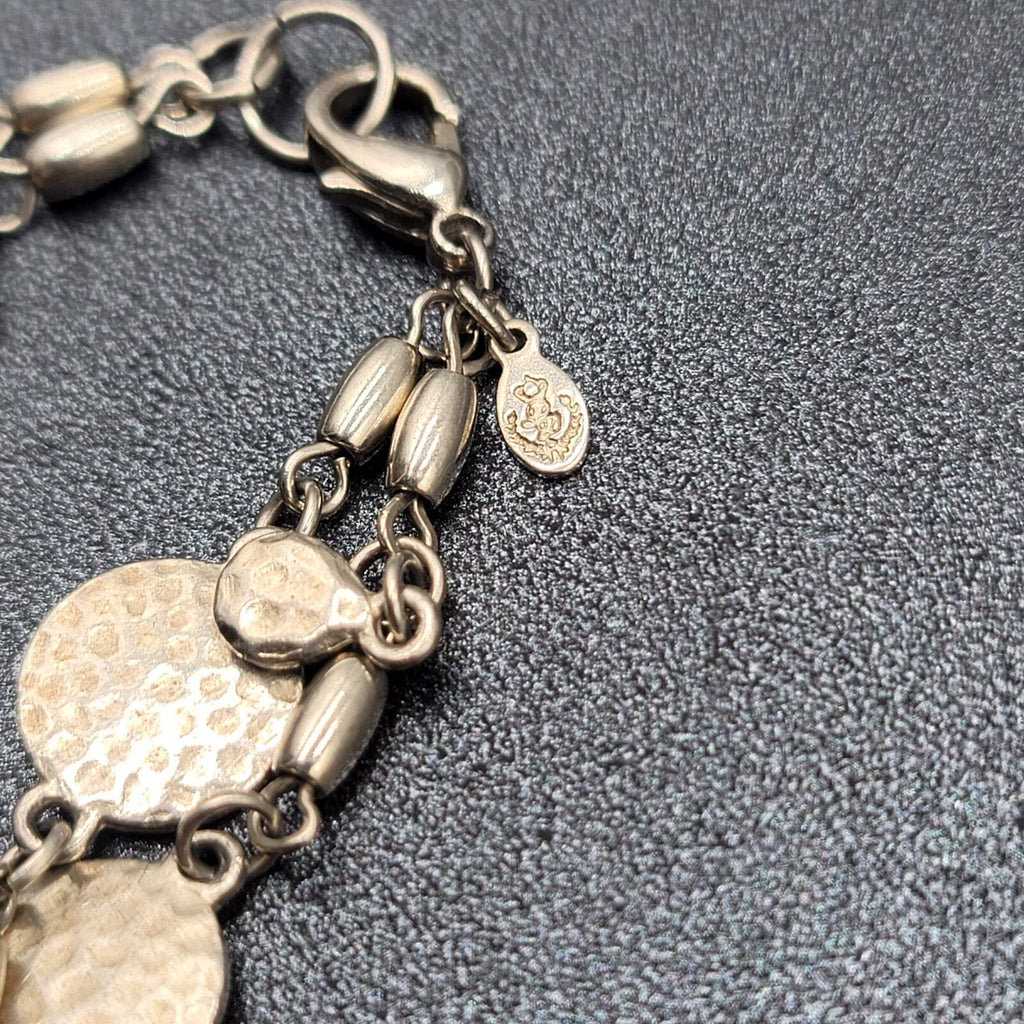 Premier Designs Bracelet Double Chain Silver tone Hammered Metal 7"