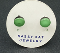 Sassy Kat Pierced Earrings Black metal Green Acrylic Imitation Plug Studs 3/8"