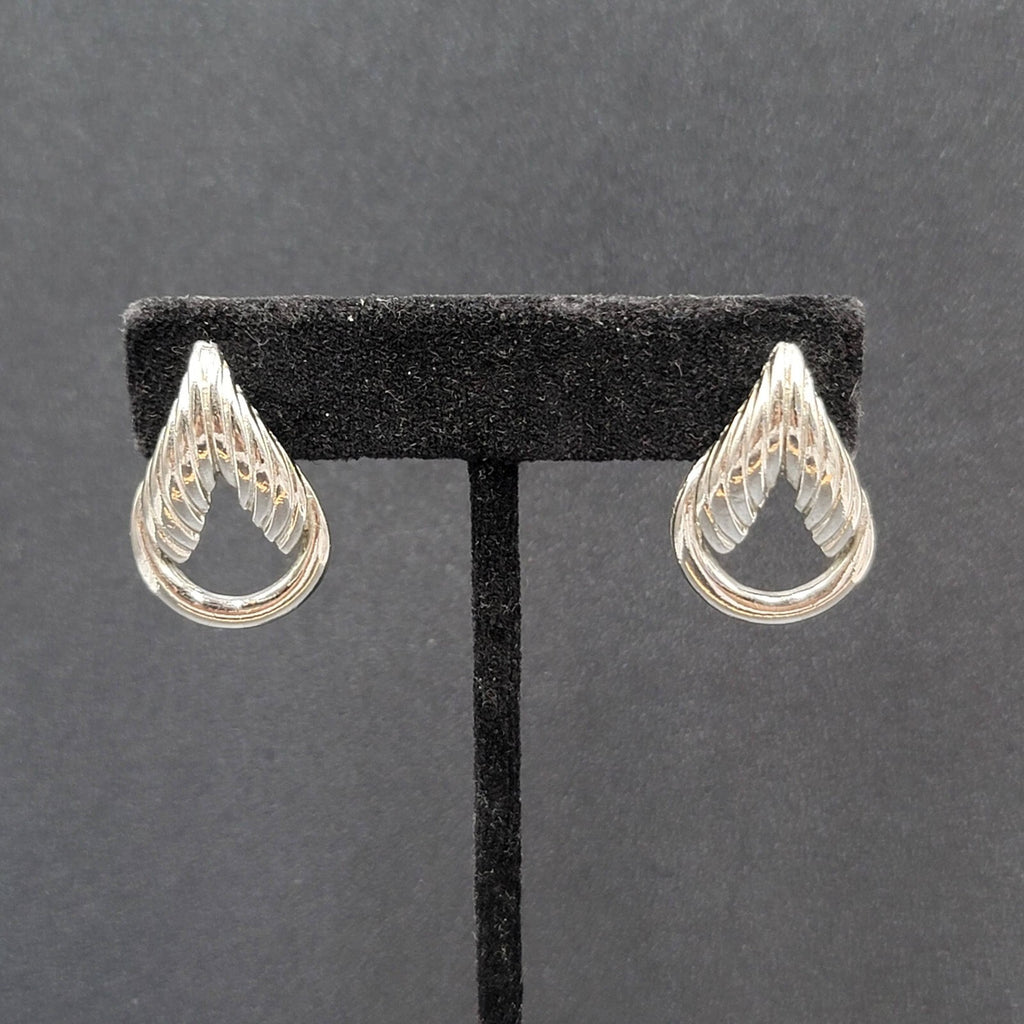 Vintage Pierced Earrings Silver tone Open Drop  1"