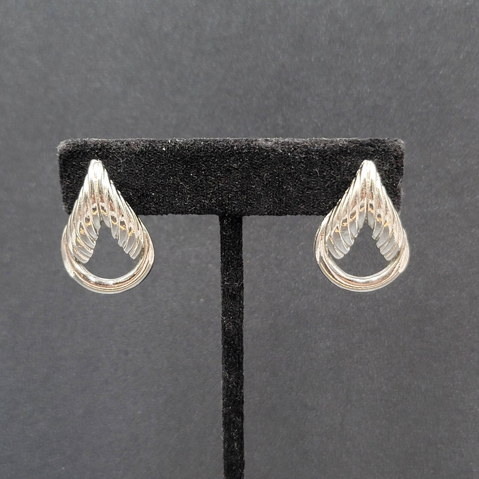 Vintage Pierced Earrings Silver tone Open Drop  1"