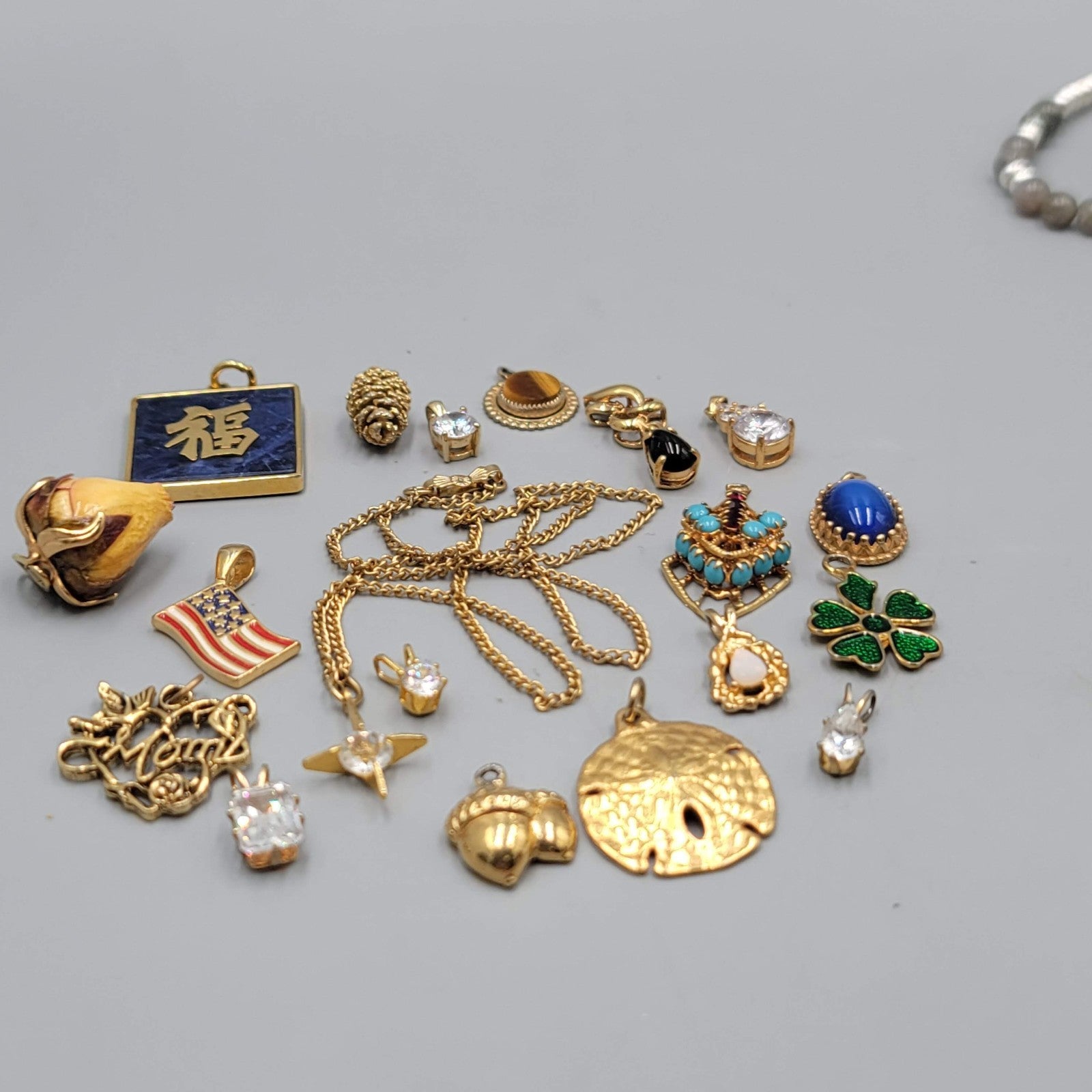 All Gold tone Pendant Lot of 19 Rose Flag Cubic Zirconia & More