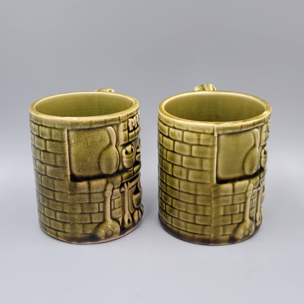 Vintage Japan Coffee Mug Cup Set of 2 Green Glaze MCM