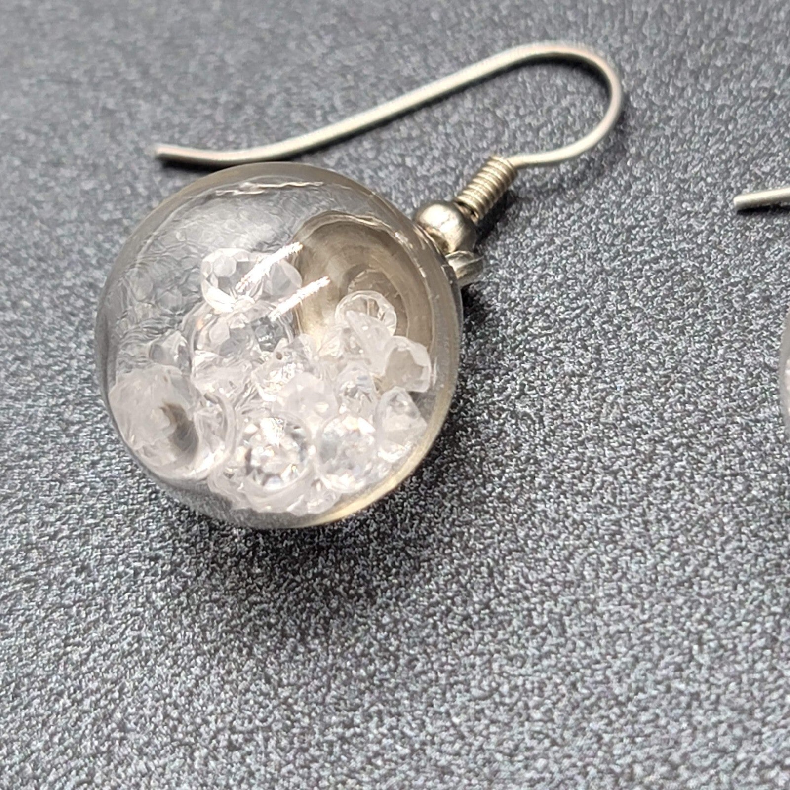 Pierced Earrings Silver tone Loose Clear Rhinestones Filled Sphere Dangle 3/4"