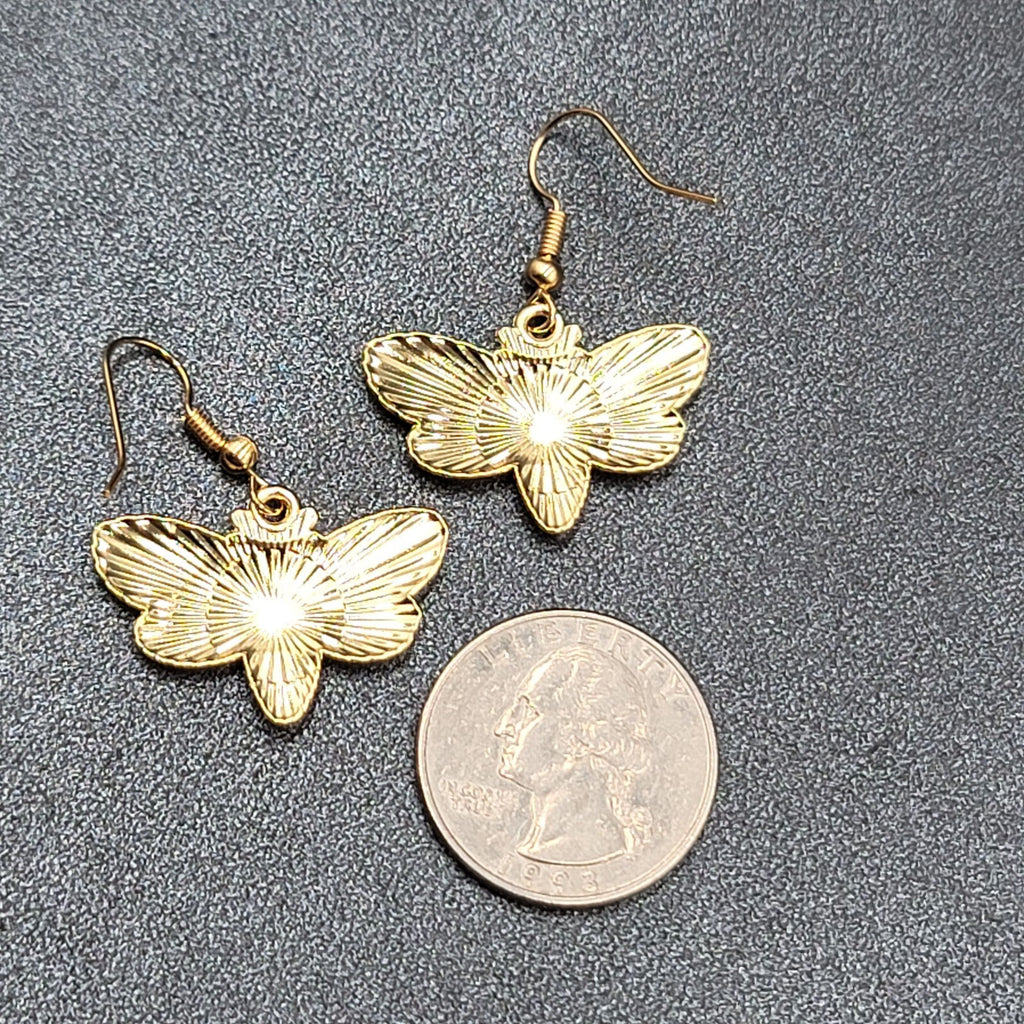 Halloween Moth Pierced Earrings Jack o Lantern Flowers Gold tone Dangle 3/4"