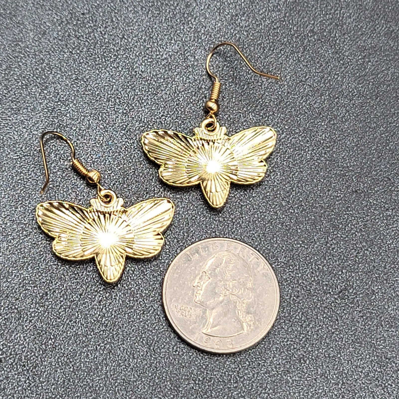 Halloween Moth Pierced Earrings Jack o Lantern Flowers Gold tone Dangle 3/4"
