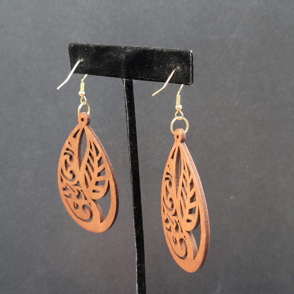 New Boho Pierced Earrings Solid Wood Teardrop Leaves Large Statement 2.5"