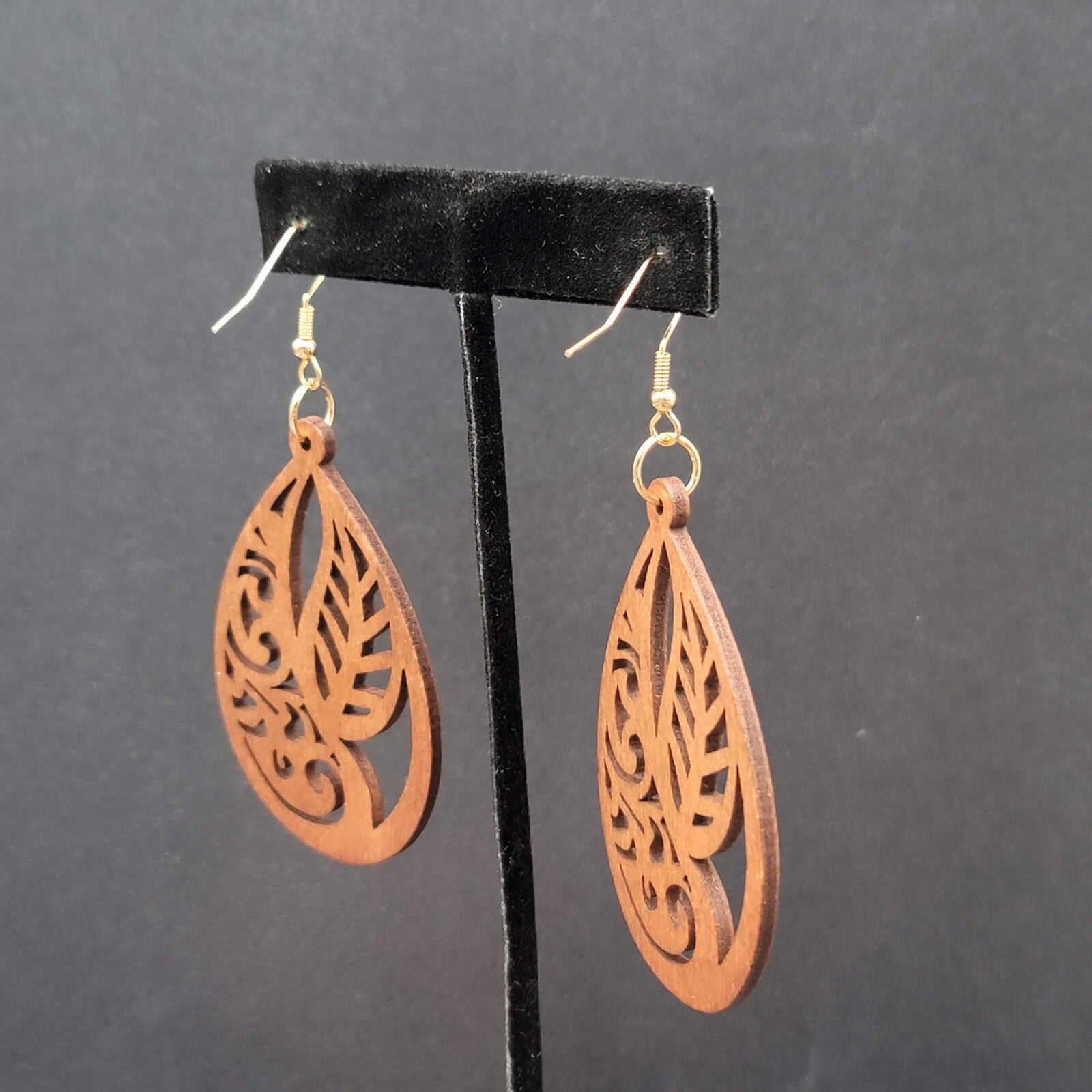 New Boho Pierced Earrings Solid Wood Teardrop Leaves Large Statement 2.5"