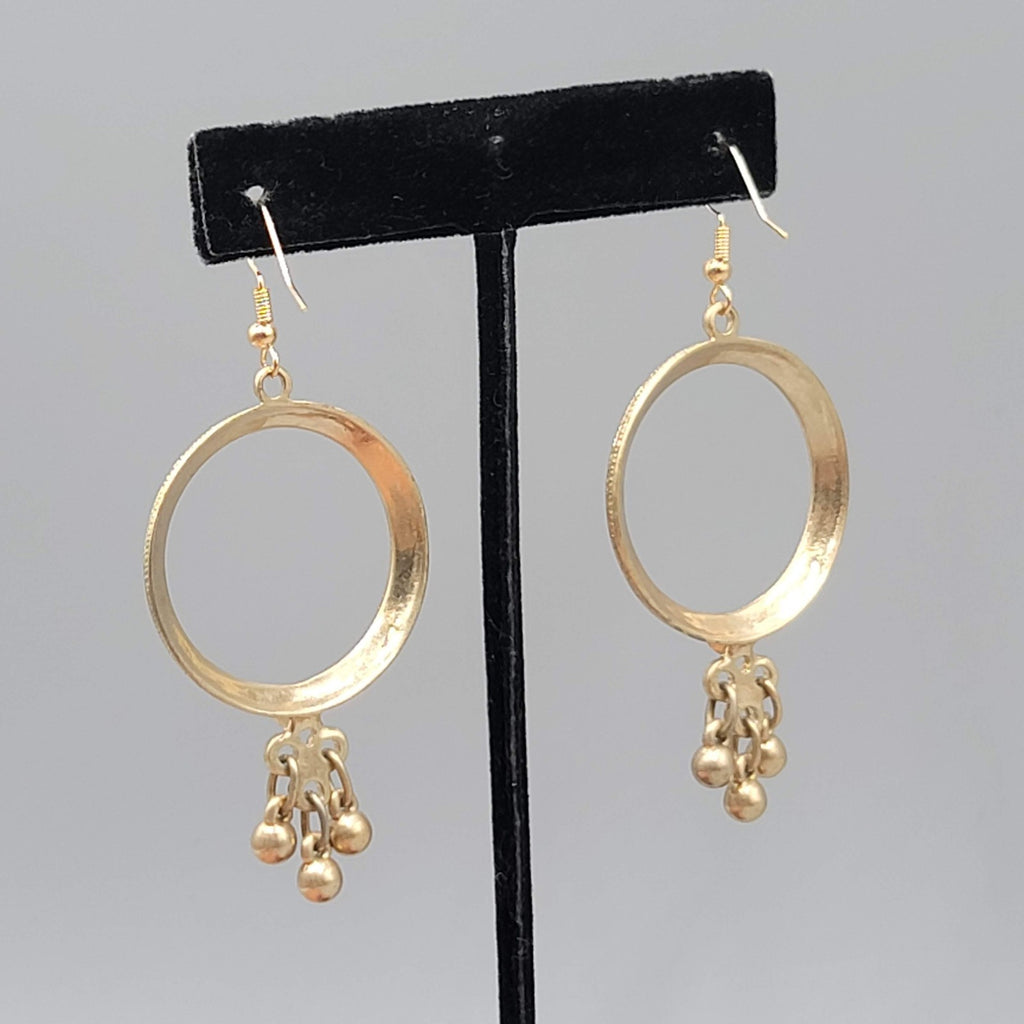 Vintage Open Circle Pierced Earrings Gold tone Dangle Charms 2 in