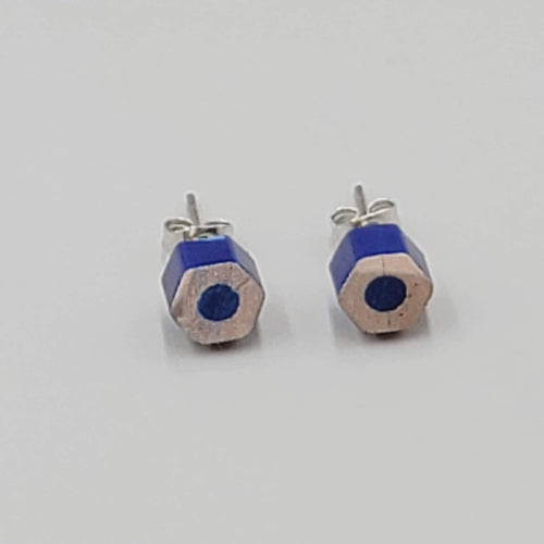 Blue Colored Pencil Stud Pierced Earrings Studs Teacher Artist 1/4"
