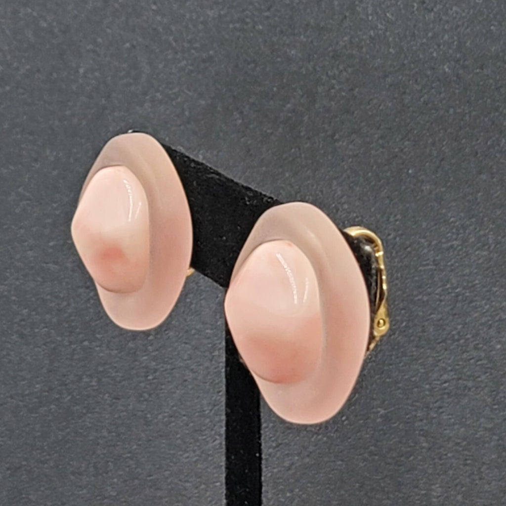 Vintage Clip on Earrings Pink Acrylic Square Dome Drop 1"
