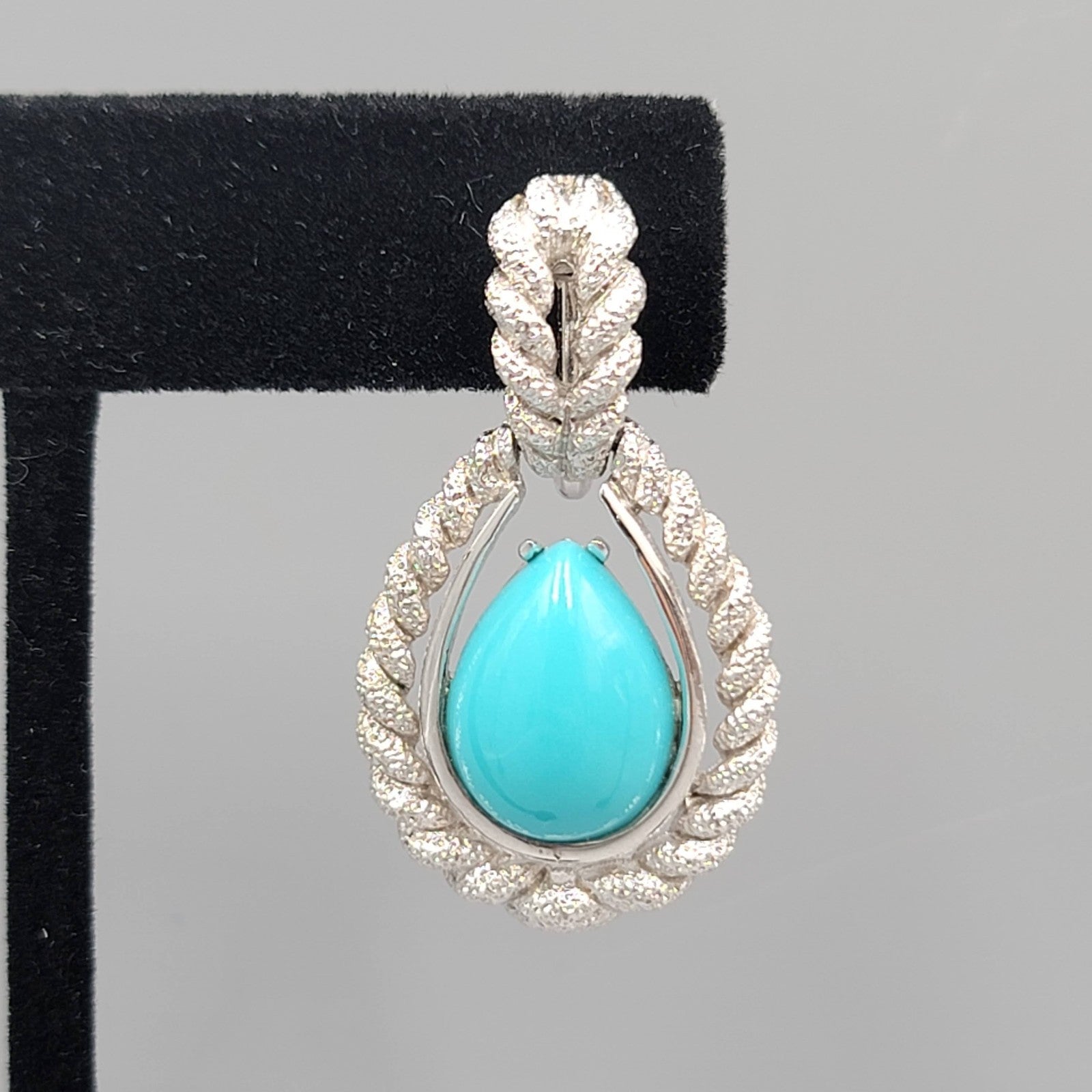 Vintage Avon Clip on Earrings Textured Silver tone Blue Teardrop Dangle 1.5 in