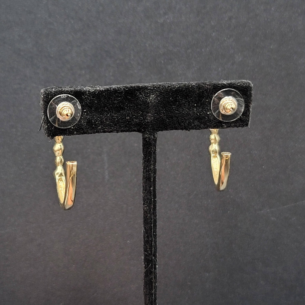 Pierced Earrings Gold tone Yellow Rhinestone Hoops 1.25"