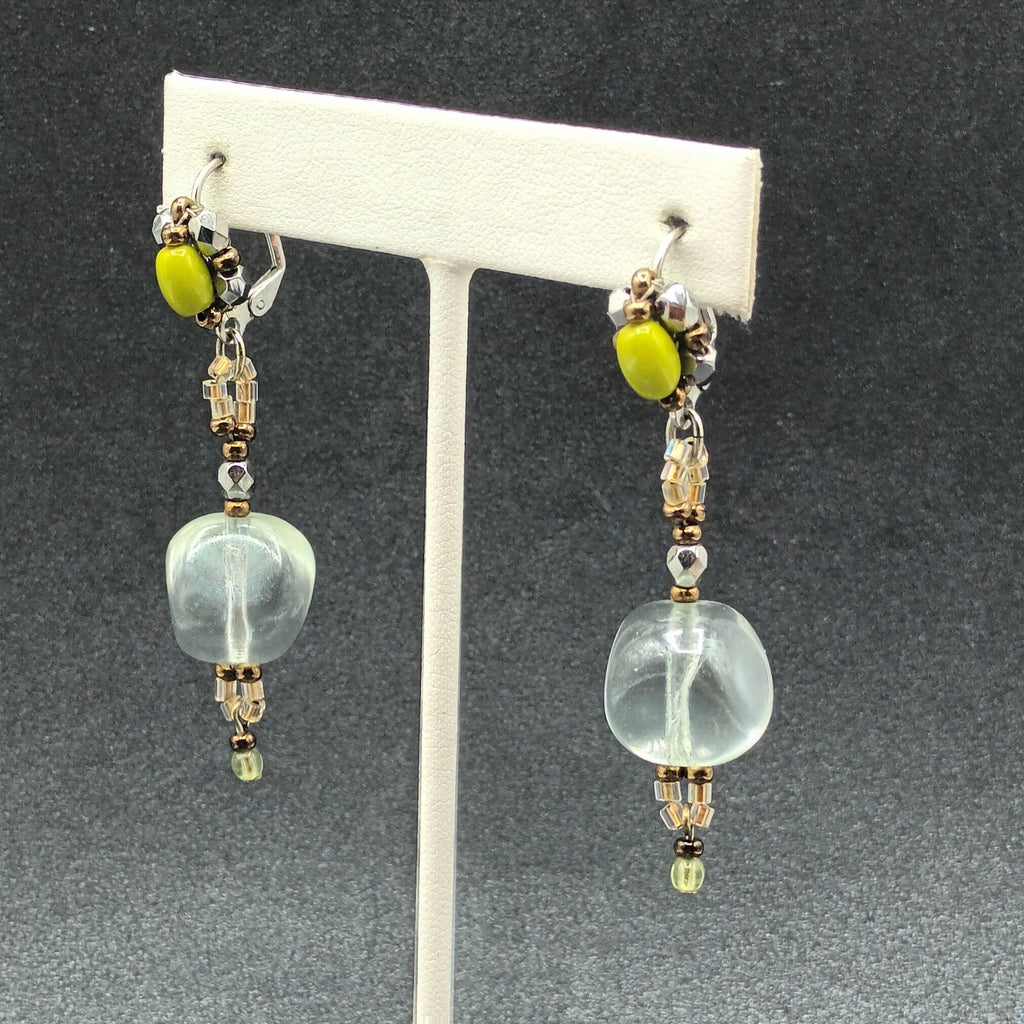 Pierced Earrings Silver tone Multicolor Clear Glass Beaded Dangle 2 1/4"
