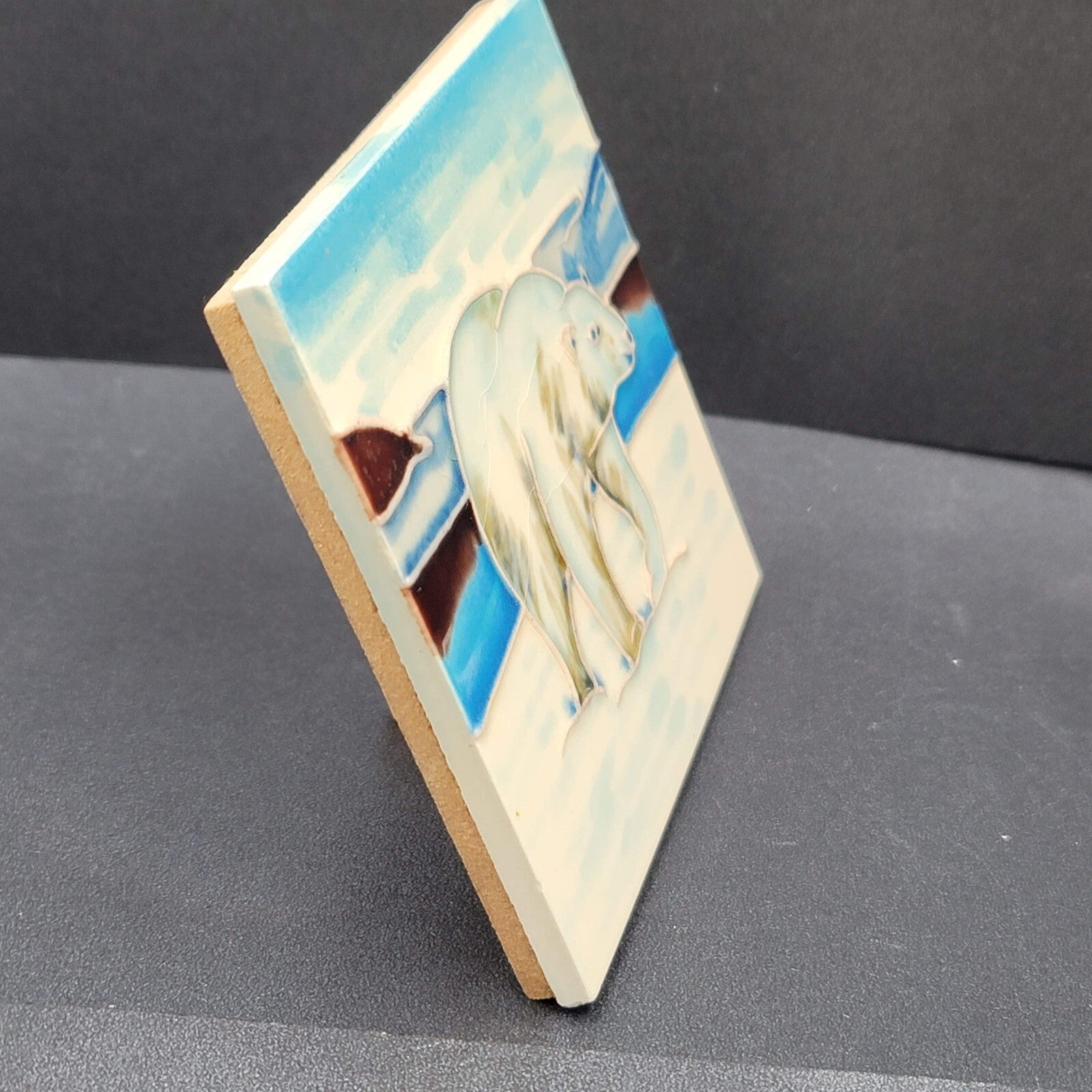 Polar Bear Ceramic Tile with Wood Stand 4"x4"