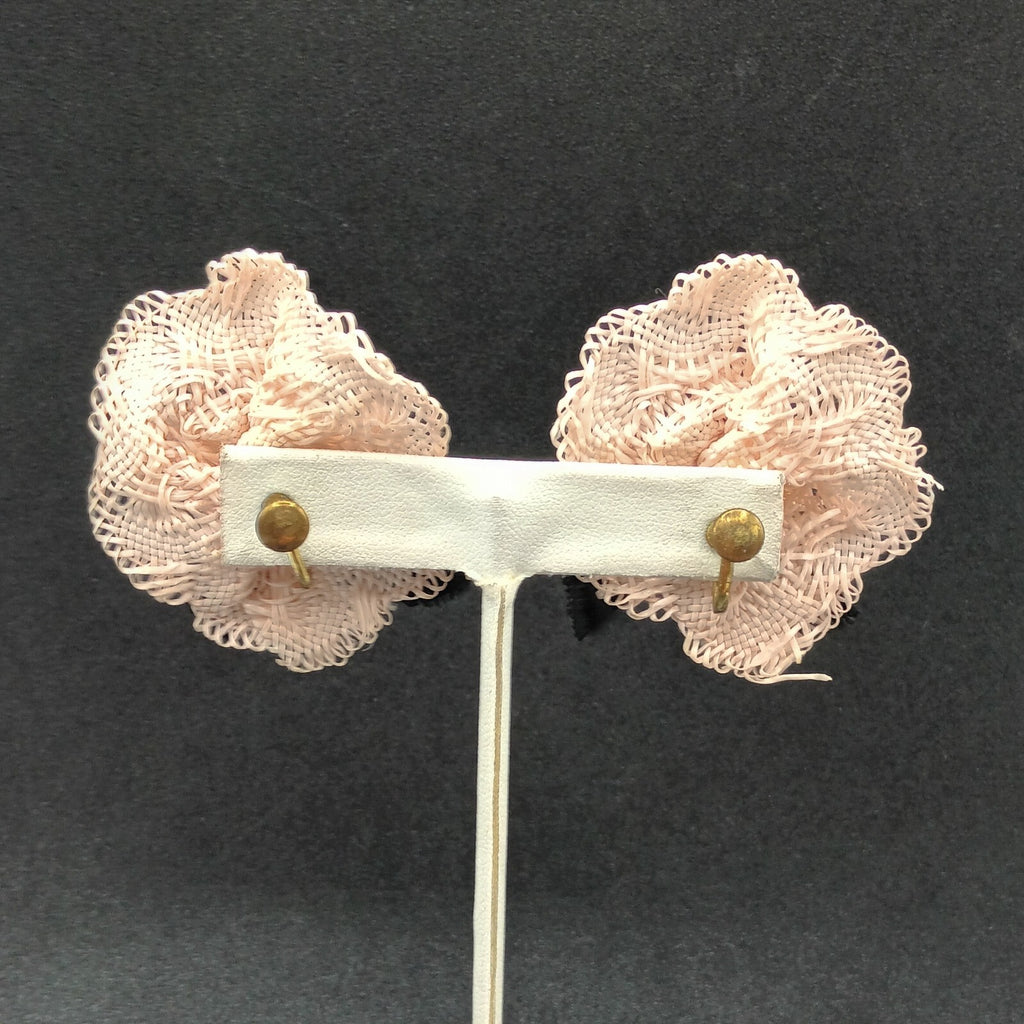 Vintage Clip on Earrings Pink Fabric Hat White Flower Statement Drop 2"