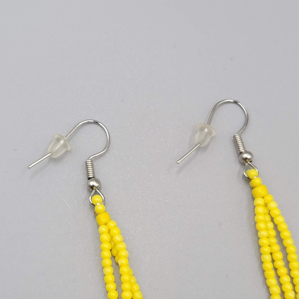Long Pierced Earrings Yellow Seed Bead Southwestern Dangle 4"