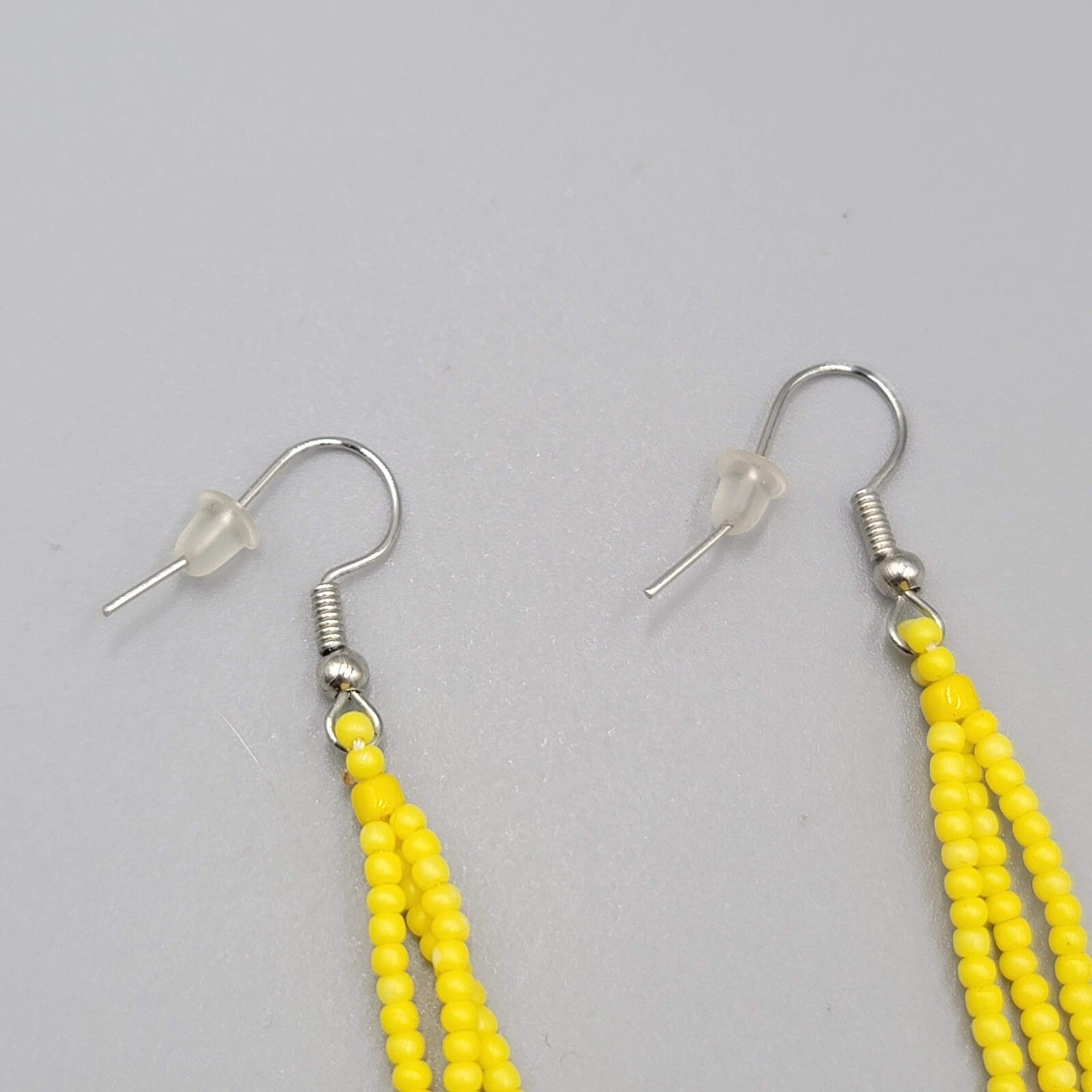Long Pierced Earrings Yellow Seed Bead Southwestern Dangle 4"