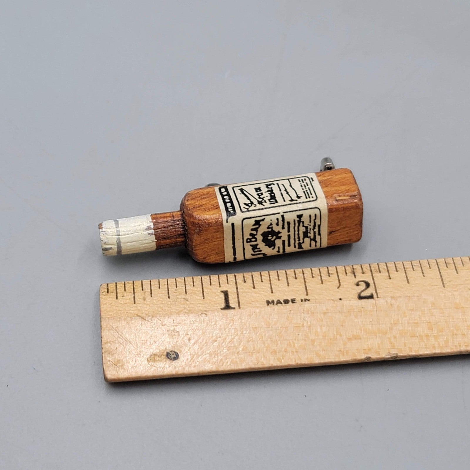 Vintage Jim Beam Bottle Wood Brooch 2 in