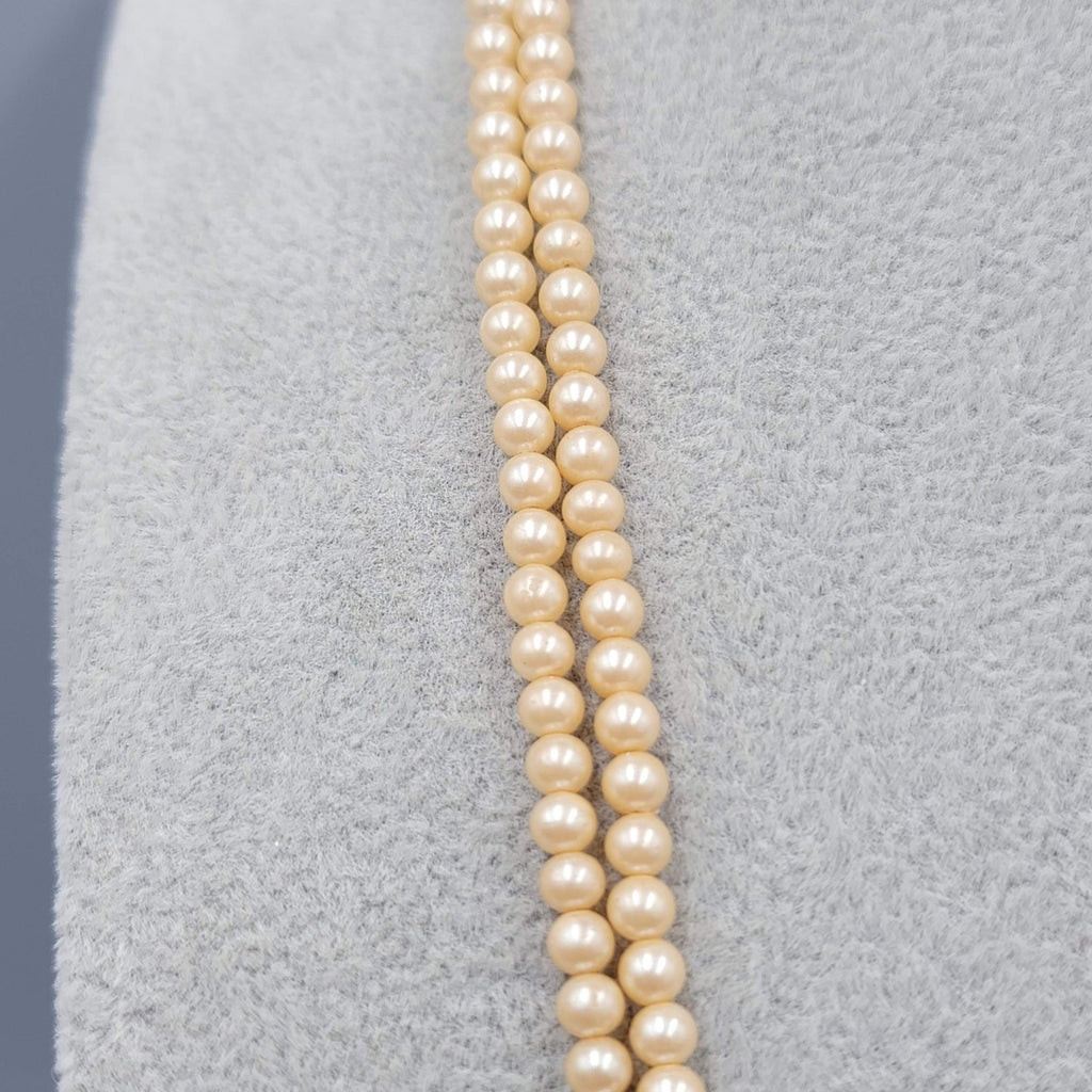 Vintage Trifari Necklace Small Faux Pearl Double Strand Long 24 in