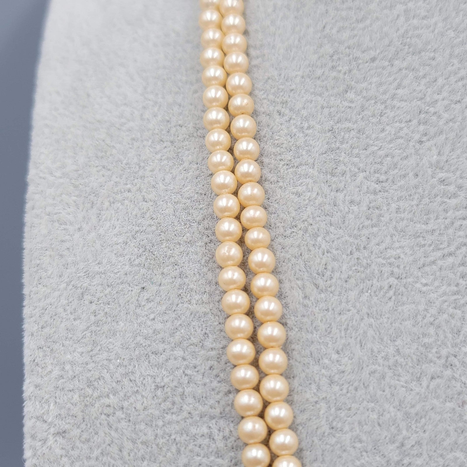 Vintage Trifari Necklace Small Faux Pearl Double Strand Long 24 in