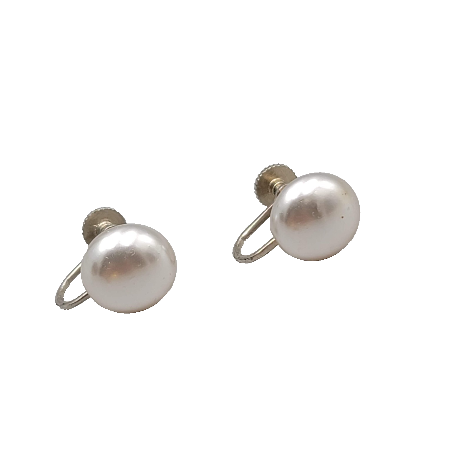 Vintage Satin Gray Round Stud Clip on Earrings Screw Back 1/2"