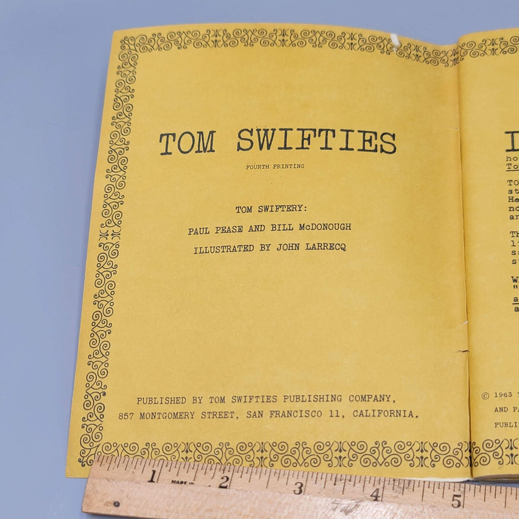 Tom Swifties by Paul Pease and Bill McDonough 1963 Punning Phrases Pun Joke Book